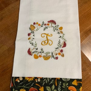Customizable Embroidered Flour Sack Tea Towel- Made To Order Customizable Mushroom Themed Tea Towel NEW in Excellent Condition!