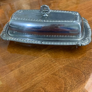 Silver Butter Dish- Vintage Silver Metal Lidded Butter Dish in Good Condition!