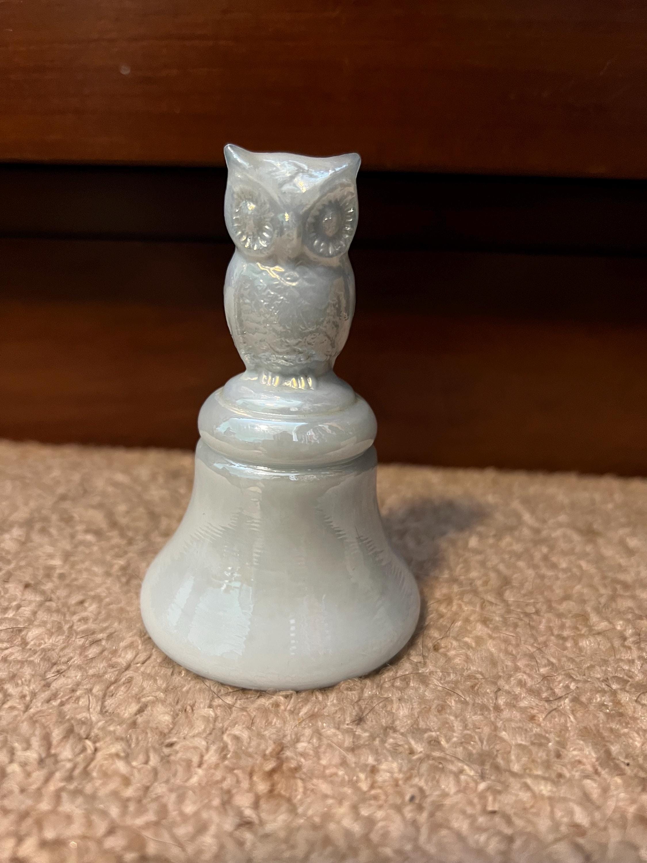 Boyd Art Glass Owl Bell- Olympic White Carnival Collectable Vintage Bell NEW in Excellent Condition!