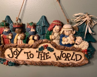 Christmas “Joy to the World” Nativity Door or Wall Hanging in Excellent Condition!