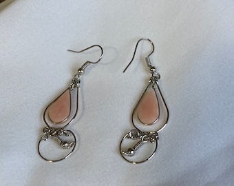 Vintage Silver and Pink Stone Earrings in Excellent Condition!