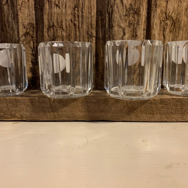 Vintage Heavy Set of Four Leaded Crystal Glass Small Tea Candle Holders NEW in Excellent Condition!