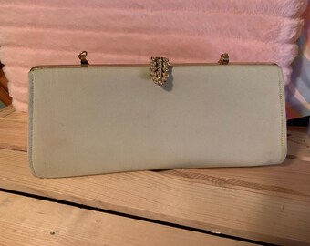 Vintage Light Green with Gold Clutch Purse Evening Bag in Excellent Condition!