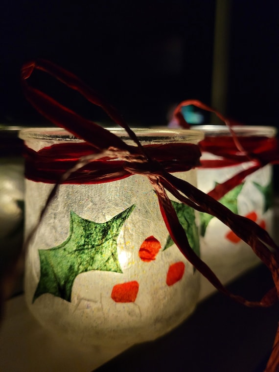 Little Lights Holly Jolly With Red Raffia Ribbon Little Luminaries for Your  Holidays 