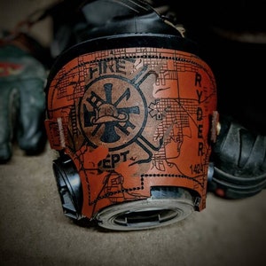 Personalizable Firefighter SCBA Leather Mask Cover for Scott AV-3000 Mask (hazelnut/brown)