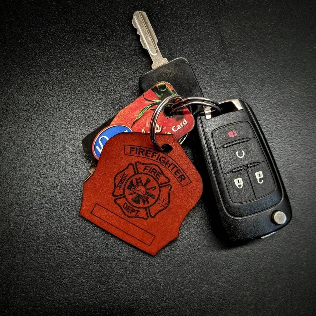 Custom Leather Firefighter Helmet Shield Keychain. Etsy