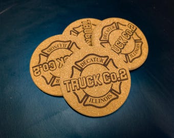 Custom Engraved Cork 4" round coasters