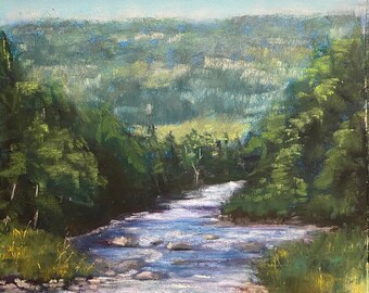 A Creek in the Catskills - Original Hand-Painted 9x12 with Soft Pastels on Sanded Paper
