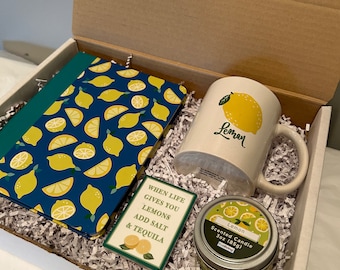 Lemon Lover's Gift Box, Lemon themed Gifts, Lemon Scented Candle box, Lemonade Lover Gifts, Gender Neutral Gifts Box, Gifts for Spring