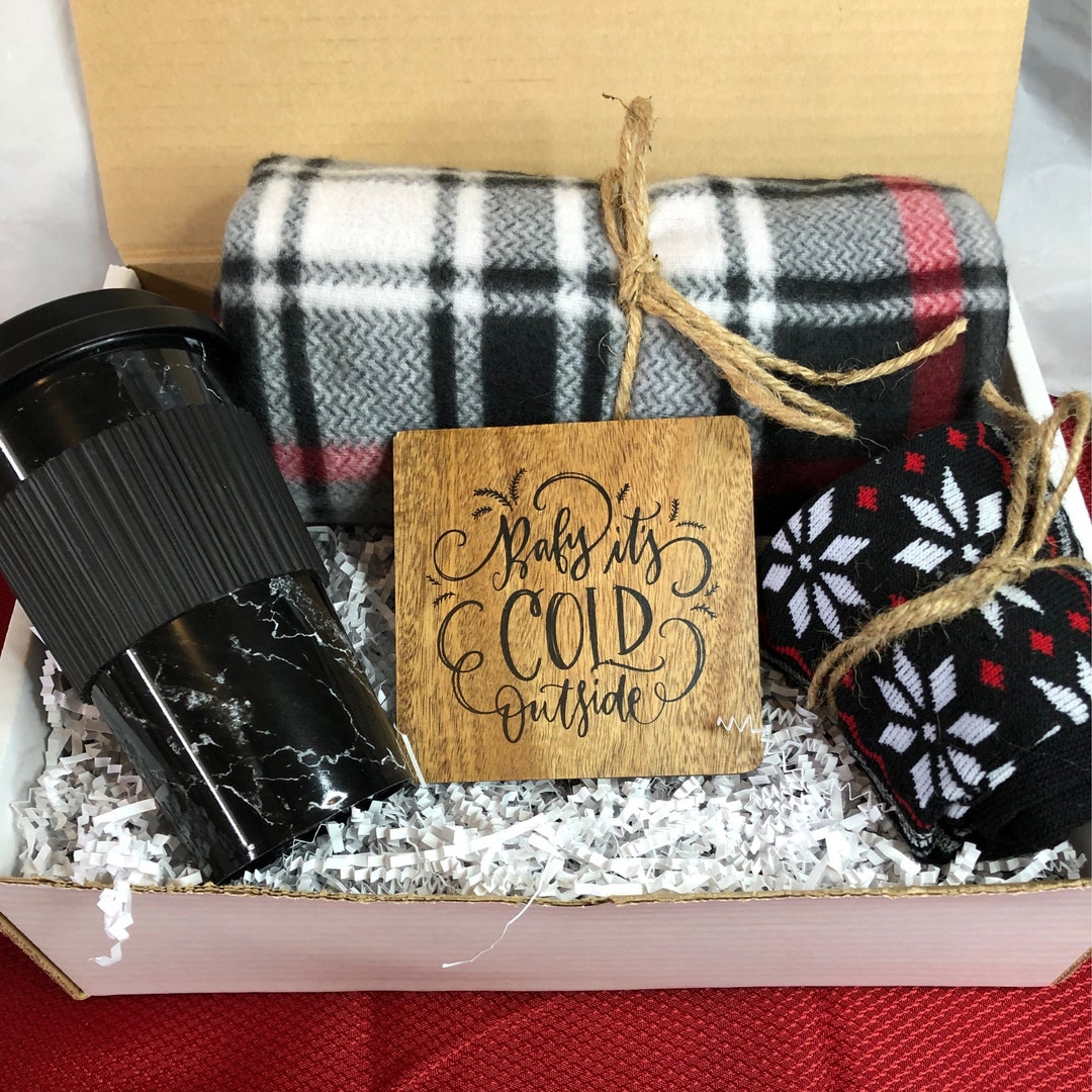 Cozy Plaid Fleece Blanket Gift Box Winter Snow Day Gift Etsy