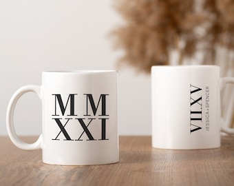 Engagement Gift Customizable Mug | Personalized Couple Mugs | Anniversary Gift | Custom Roman Numeral Date Mugs | Custom Anniversary Gifts