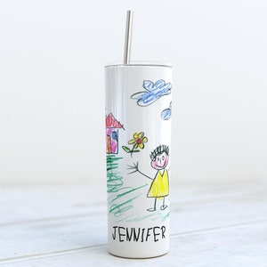 Kids Drawing Tumbler | Custom kid&#39;s drawing Tumbler | Child&#39;s drawing personalized Tumbler | Gift For Wife, Husband, Mom, Dad, Parents