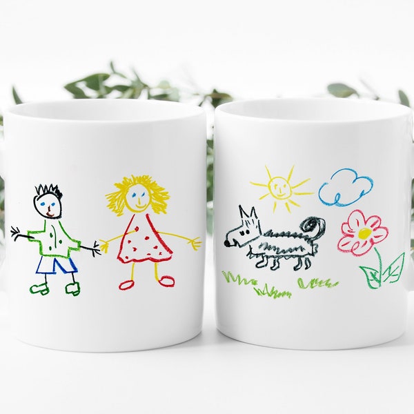 Enfants dessinant sur une tasse de <br> Profitez-en ! Mug à dessin personnalisé pour enfant | Mug personnalisé | Mug personnalisé dessin d'enfant | Oeuvres d'art pour enfants