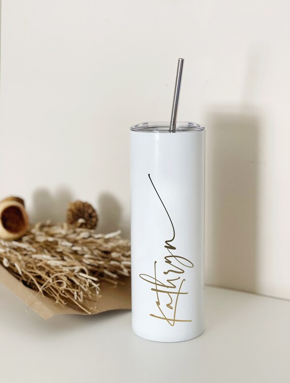 Personalisierte Becher | Becher mit Strohhalm | Personalisierte Becher mit Strohhalm | Skinny Becher | Personalisierte Edelstahlbecher