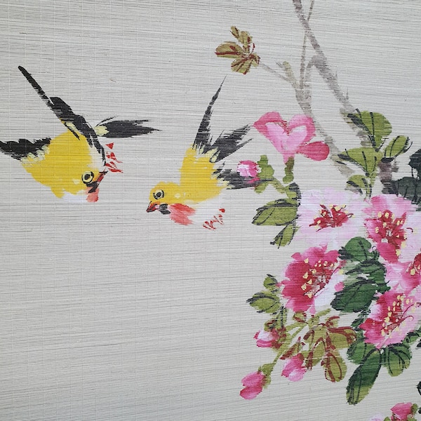 Bamboe rolschildering Chinese rolkunst Traditionele Chinese rolafbeelding bloemen en vogels Vintage bamboe schilderij