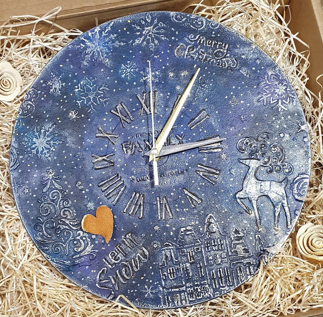 Christmas Wall Clock /handmade/ Vinyl Clock /ooak/wall Etsy