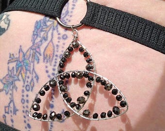 Thigh garter jewelry, Witches Knot, triquetra, or triskele pendent