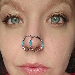 Glass Beaded Nose Bridge Chain: Stainless Steel, Handmade &#39;skys falling&#39;