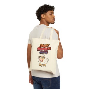 Shear Madness Daily Tote Bag, Funny Canvas Tote, Eco-Friendly Shopping Bag, Cute Animal Lover Gift, Sheep Design Bag
