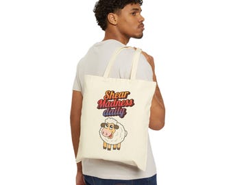 Borsa tote giornaliera Shear Madness, borsa tote in tela divertente, borsa per la spesa ecologica, regalo carino per gli amanti degli animali, borsa con design a forma di pecora