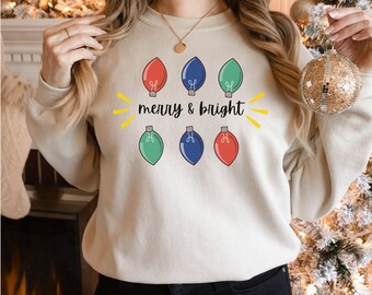Merry and Bright PNG, Merry and Bright Shirt, Christmas lights png, Christmas Lights Shirt, Kids Christmas PNG, Women's Christmas PNG