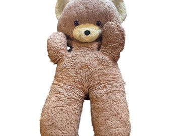 Vintage 1970s Large Plush Teddy Bear With Tongue 26 Inches Brown & Beige Retro Stuffed Animal