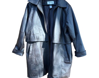 Vintage Veranesi Chocolate Brown 100% Leather Jacket Women's Mid- Length Coat Size 22W