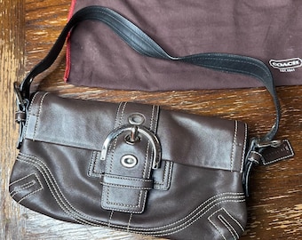 Vintage Coach Y2K Brown Leather Shoulder Bag With Dust Bag