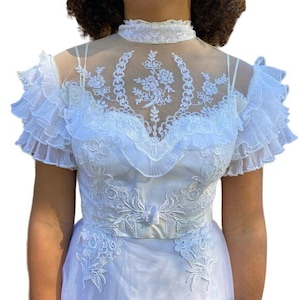Vintage Handmade White Lace Wedding Dress 1985 Ruffles Cottage Core 4/6