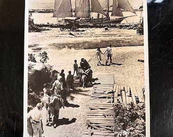 Vintage 1961 "The Devil At 4 Oclock" Movie Production Photo Cast Scene & Sailing Vessel Black-And-White 8x10 Inches