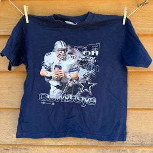 Vintage Sport Attack Dallas Cowboys Troy Aikman Kids X-Large Navy Graphic T-Shirt 100% Cotton NFL Apparel 1995
