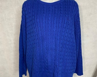 Vintage Liz Claiborne Twist Knit Royal Blue Sweater with Monogram