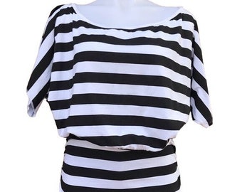 Susie Rose Black & White Blouse Striped Top Shirt Size M
