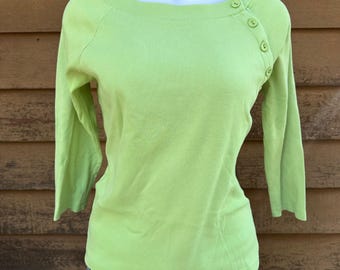 Vintage 90s Talie Womens Green Button-Accent Cotton Knit Top Size M