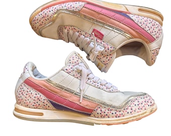 Vintage Pastry Chocolate Sprinkle Polka Dot Low-Top Sneakers Womens Size 7 Pink Purple Gold Accents
