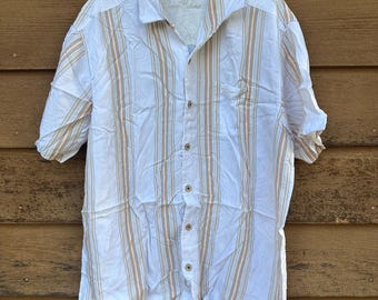 Koszula Vintage Tommy Bahama Yellow Pin Striped Silk Button Down Rozmiar XL