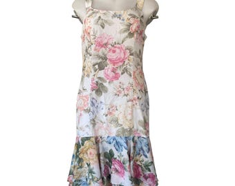 Conjunto de vestido floral vintage hecho a mano de los años 80 y 90 con blazer