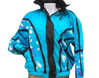 Vintage Coastal Images 90s Wind Breaker Teal Blue Track Jacket Size M