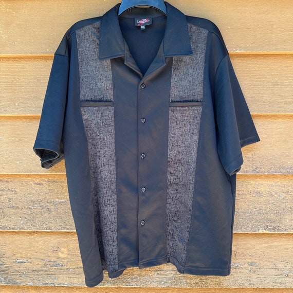 Vintage Cocktail Hour Black Bowling Shirt Velour … - image 1