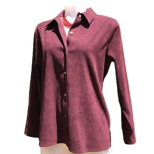 Vintage Classic Elements Maroon Button Down Blouse Long Sleeve Shirt Size M