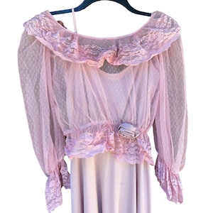 Vintage Eve of MIlady Lavender 70s 80s Satin Lace Cover Prom Bridesmaid Dress Size 6