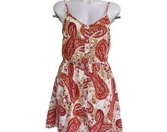 Forever 21 Y2K Paisley Floral Orange Multi Color Button Dress Size M