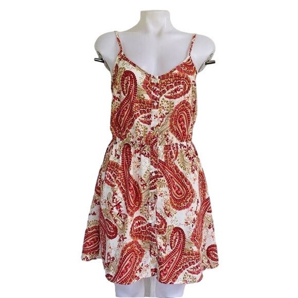 Forever 21 Y2K Paisley Floral Orange Multi Color Button Dress Size M