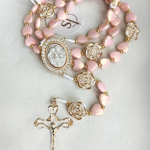 Handmade Sacred Family Rosary: Heart Bead Prayer Beads, Custom Name, Wedding Rosary