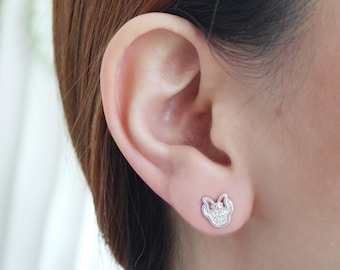 Minnie Mouse Sterling Silver Stud Earrings with CZ Stones