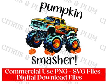Unleash the Monster: Pumpkin Smasher Monster Truck PNG SVG for Fun Halloween Decor