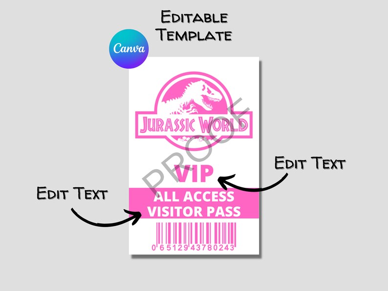 Jurassic World PINK VIP Visitor Pass Lanyard Badge editable - Etsy