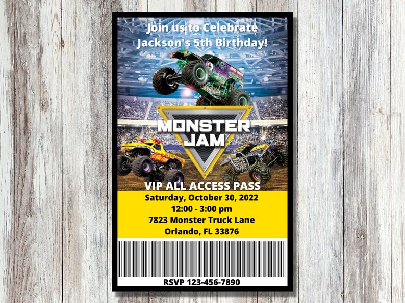 Monster Jam VIP All Access Pass Invitation Editable Digital Etsy