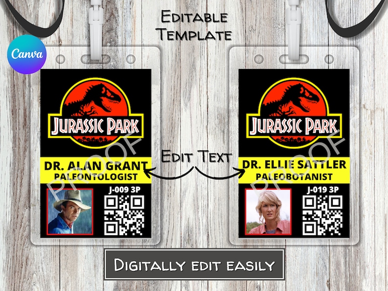 Dr. Alan Grant &amp; Dr. Ellie Sattler ID Badges Editable - Etsy