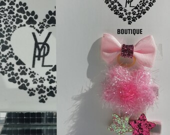 Pink Fashion Dog Hair Clip Trio |Hair Bows for Dogs| Hair Clip for Dog Top Knot| Hair Clips for Small Dogs|Dog  Hair Accessory